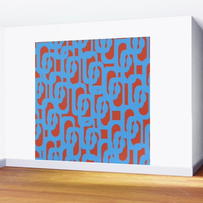 Mid Century Modern Contemporary Loop Pattern Blue and Red Wall Mural Gallery Image 2