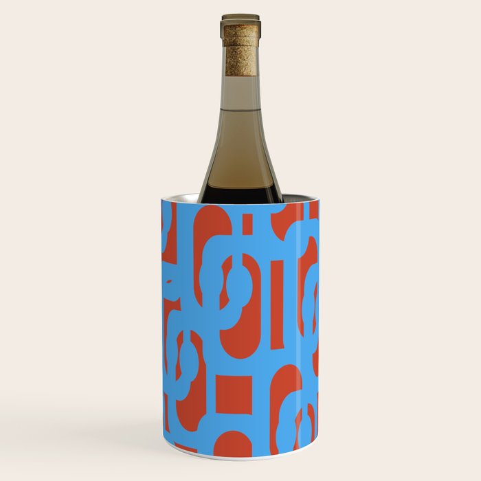 Mid Century Modern Contemporary Loop Pattern Blue and Red Wine Chiller Gallery Image 3