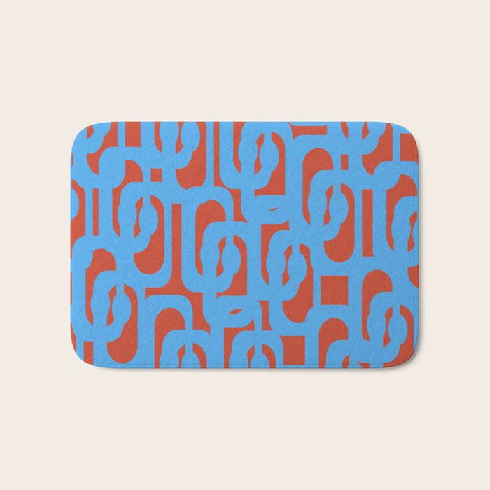 Mid Century Modern Contemporary Loop Pattern Blue and Red Bath Mat Gallery Image 1