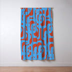 Mid Century Modern Contemporary Loop Pattern Blue and Red Window Curtain Gallery Image 3