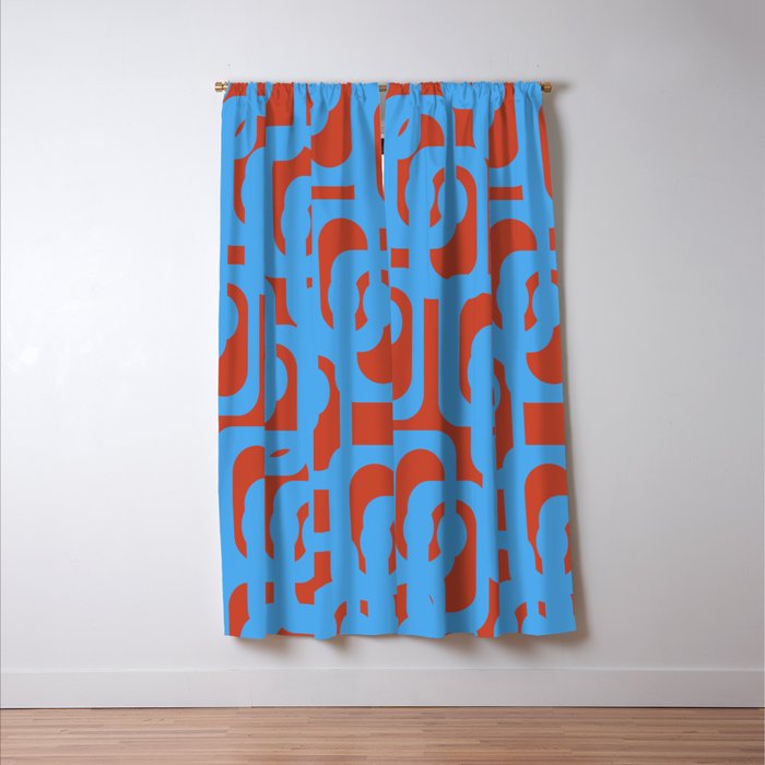 Mid Century Modern Contemporary Loop Pattern Blue and Red Window Curtain Gallery Image 3