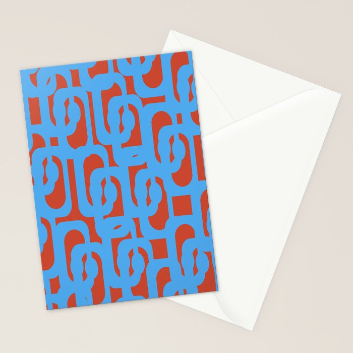 Mid Century Modern Contemporary Loop Pattern Blue and Red Stationery Card Gallery Image 2