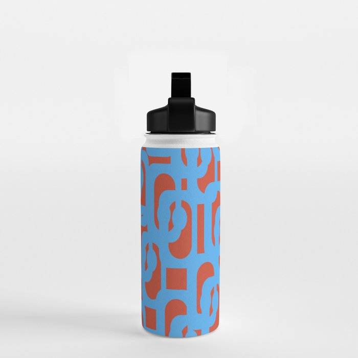 Mid Century Modern Contemporary Loop Pattern Blue and Red Water Bottle Gallery Image 2