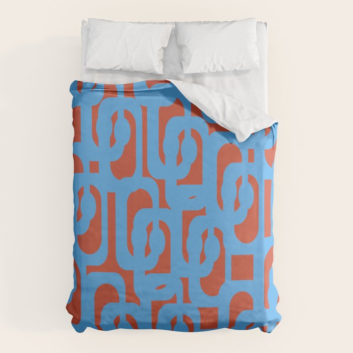 Mid Century Modern Contemporary Loop Pattern Blue and Red Duvet Cover Gallery Image 1