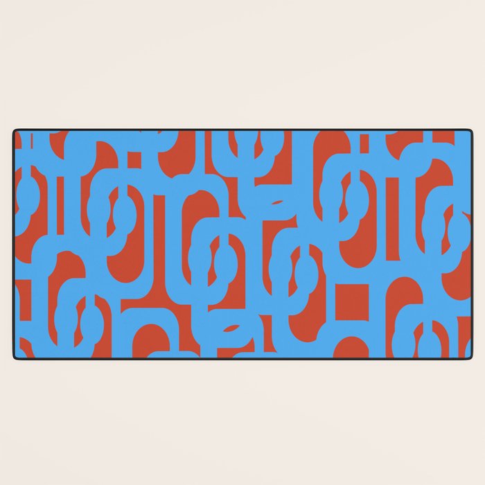 Mid Century Modern Contemporary Loop Pattern Blue and Red Desk Mat Gallery Image 3