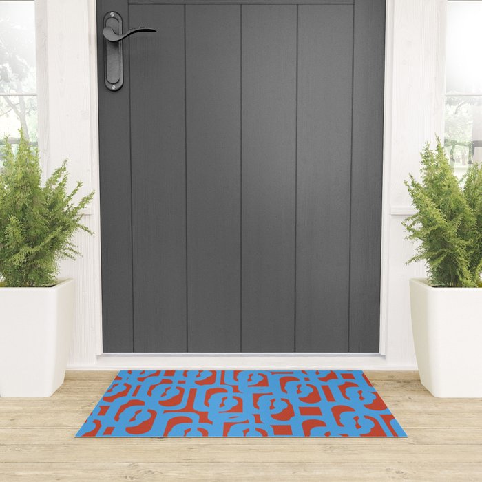 Mid Century Modern Contemporary Loop Pattern Blue and Red Welcome Mat Gallery Image 3