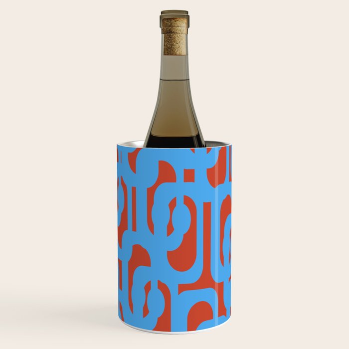 Mid Century Modern Contemporary Loop Pattern Blue and Red Wine Chiller Gallery Image 2