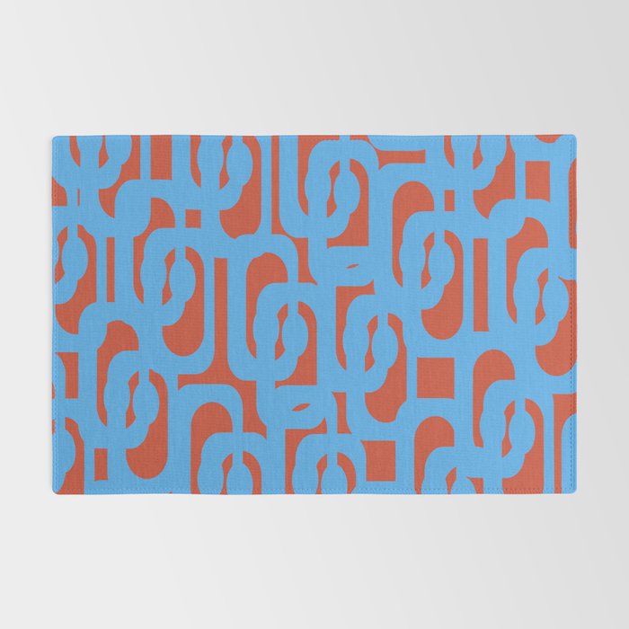 Mid Century Modern Contemporary Loop Pattern Blue and Red Rug Gallery Image 2