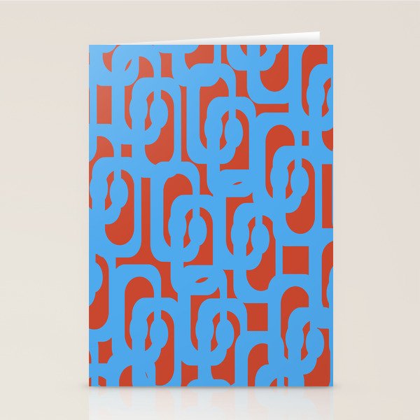 Mid Century Modern Contemporary Loop Pattern Blue and Red Stationery Card Gallery Image 1