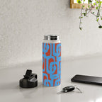 Mid Century Modern Contemporary Loop Pattern Blue and Red Water Bottle Gallery Image 4