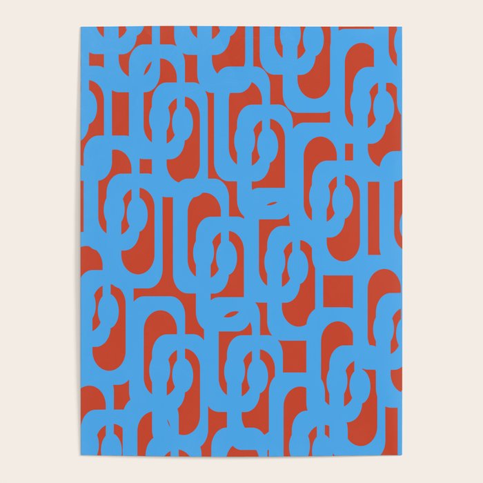 Mid Century Modern Contemporary Loop Pattern Blue and Red Poster Gallery Image 1
