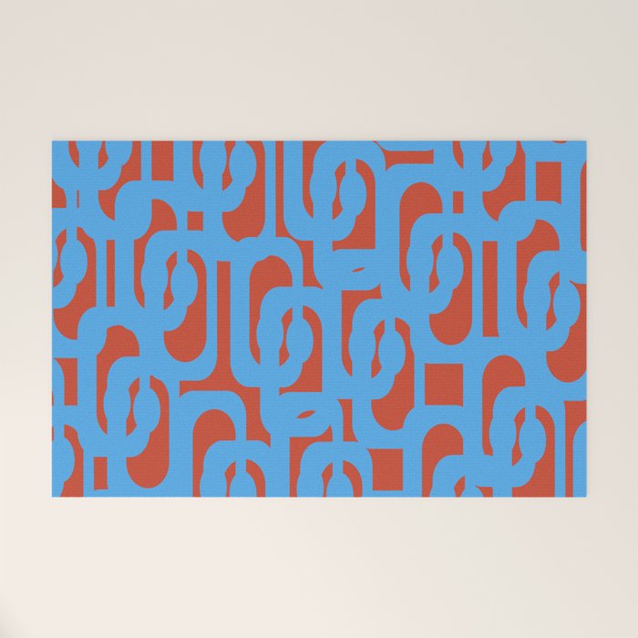 Mid Century Modern Contemporary Loop Pattern Blue and Red Welcome Mat Gallery Image 1