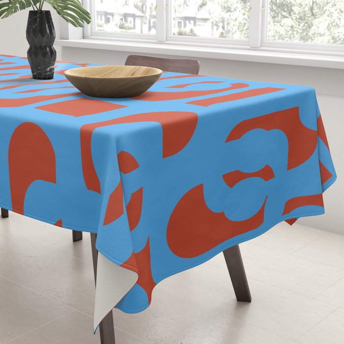 Mid Century Modern Contemporary Loop Pattern Blue and Red Tablecloth Gallery Image 3