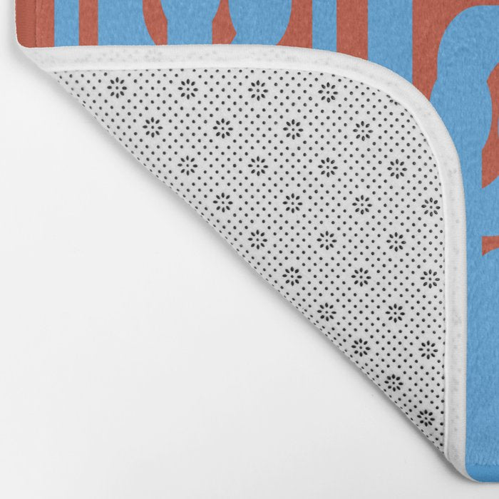 Mid Century Modern Contemporary Loop Pattern Blue and Red Bath Mat Gallery Image 2