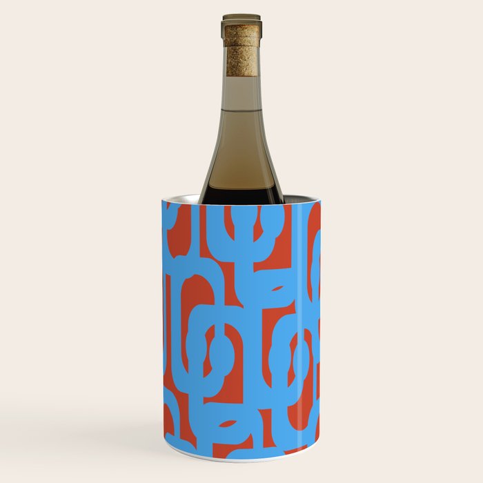 Mid Century Modern Contemporary Loop Pattern Blue and Red Wine Chiller Gallery Image 1