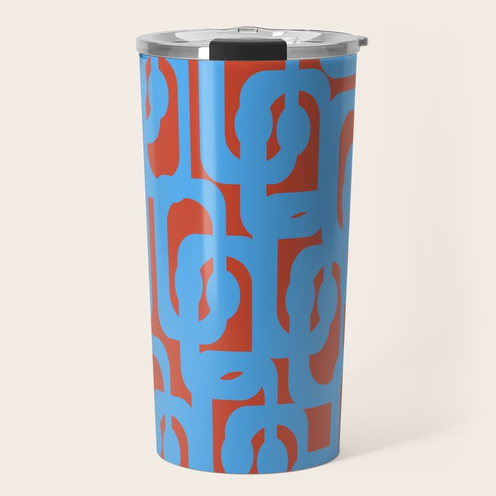 Mid Century Modern Contemporary Loop Pattern Blue and Red Travel Mug Gallery Image 1