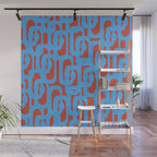 Mid Century Modern Contemporary Loop Pattern Blue and Red Wall Mural Gallery Image 1