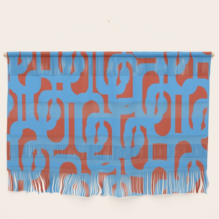 Mid Century Modern Contemporary Loop Pattern Blue and Red Wall Hanging Gallery Image 1