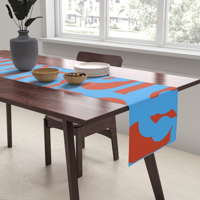 Mid Century Modern Contemporary Loop Pattern Blue and Red Table Runner Gallery Image 2