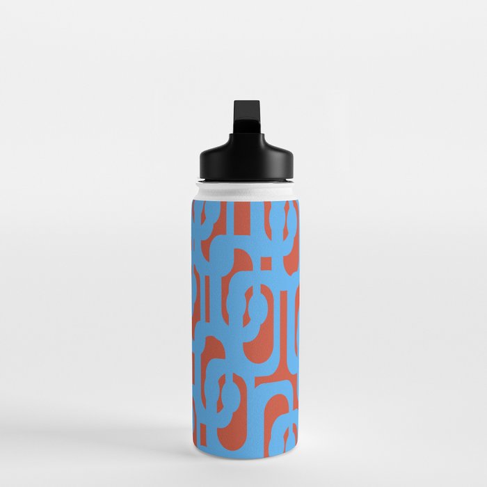 Mid Century Modern Contemporary Loop Pattern Blue and Red Water Bottle Gallery Image 3