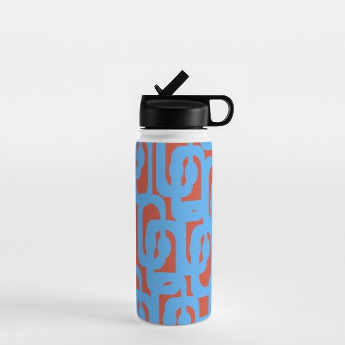 Mid Century Modern Contemporary Loop Pattern Blue and Red Water Bottle Gallery Image 1