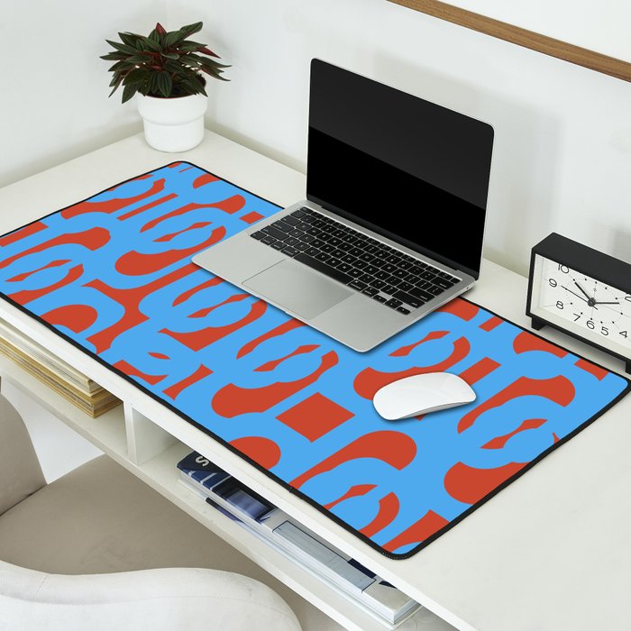 Mid Century Modern Contemporary Loop Pattern Blue and Red Desk Mat Gallery Image 2