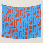 Mid Century Modern Contemporary Loop Pattern Blue and Red Wall Tapestry Gallery Image 4