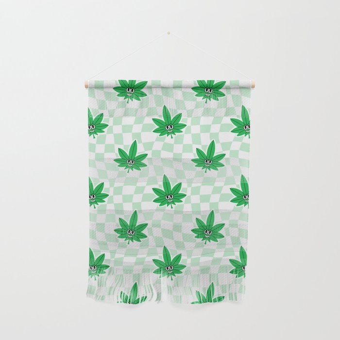 Funny retro weed leaf cartoon sticker pattern Wall Hanging Gallery Image 1