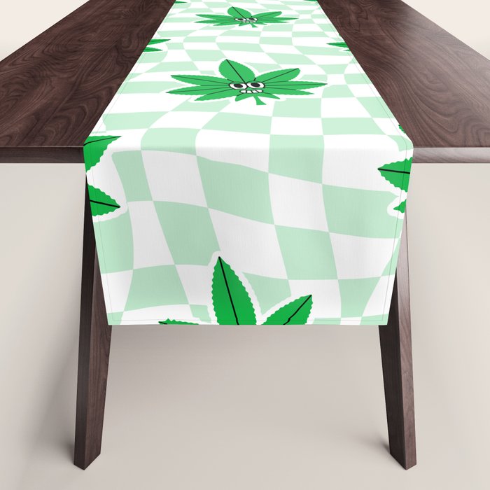 Funny retro weed leaf cartoon sticker pattern Table Runner Gallery Image 1