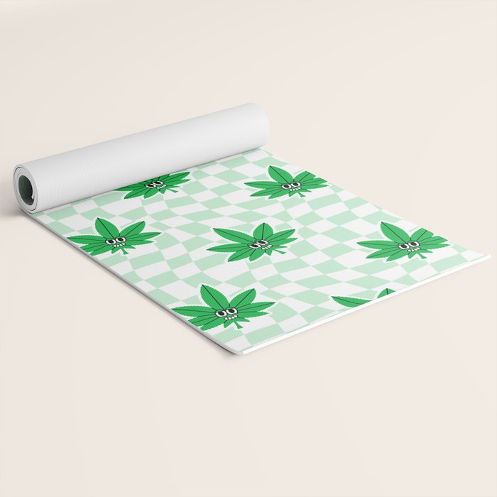 Funny retro weed leaf cartoon sticker pattern Yoga Mat Gallery Image 2