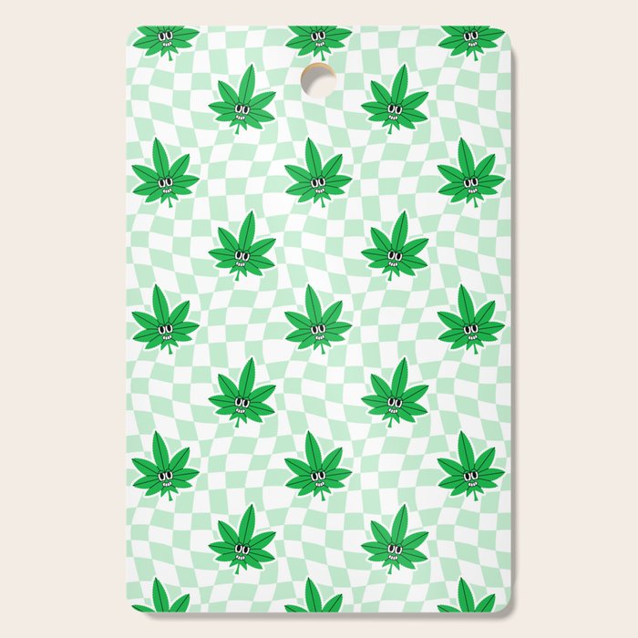 Funny retro weed leaf cartoon sticker pattern Cutting Board Gallery Image 1