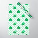 Funny retro weed leaf cartoon sticker pattern Wrapping Paper Gallery Image 1