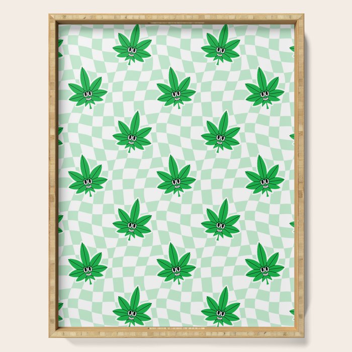 Funny retro weed leaf cartoon sticker pattern Serving Tray Gallery Image 1