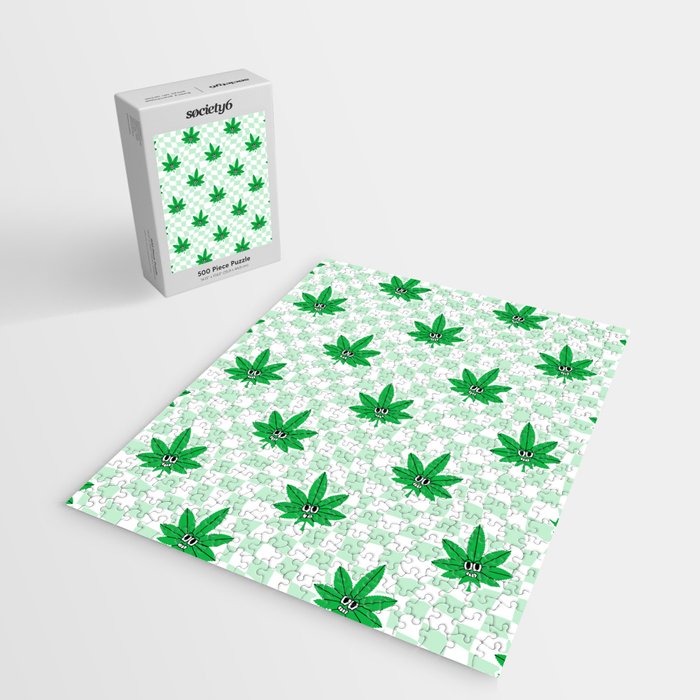 Funny retro weed leaf cartoon sticker pattern Jigsaw Puzzle Gallery Image 2