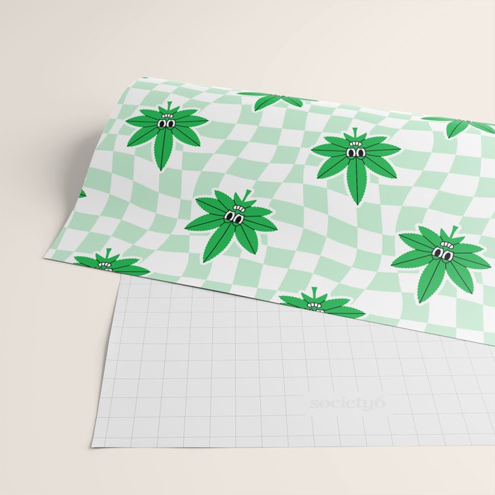 Funny retro weed leaf cartoon sticker pattern Wrapping Paper Gallery Image 2