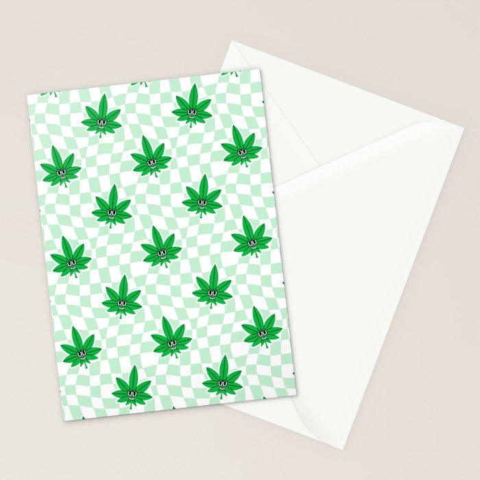 Funny retro weed leaf cartoon sticker pattern Stationery Card Gallery Image 2