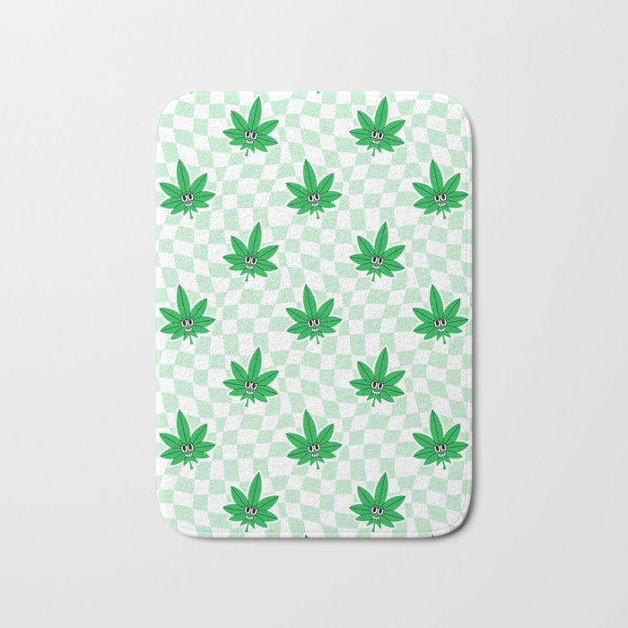 Funny retro weed leaf cartoon sticker pattern Bath Mat Gallery Image 1