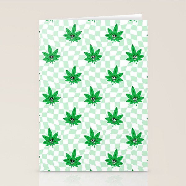 Funny retro weed leaf cartoon sticker pattern Stationery Card Gallery Image 1
