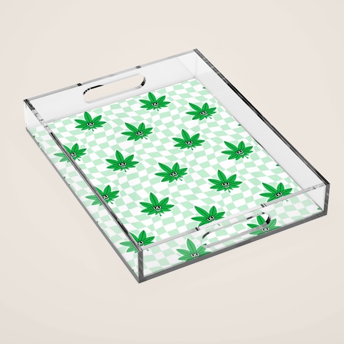 Funny retro weed leaf cartoon sticker pattern Acrylic Tray Gallery Image 1