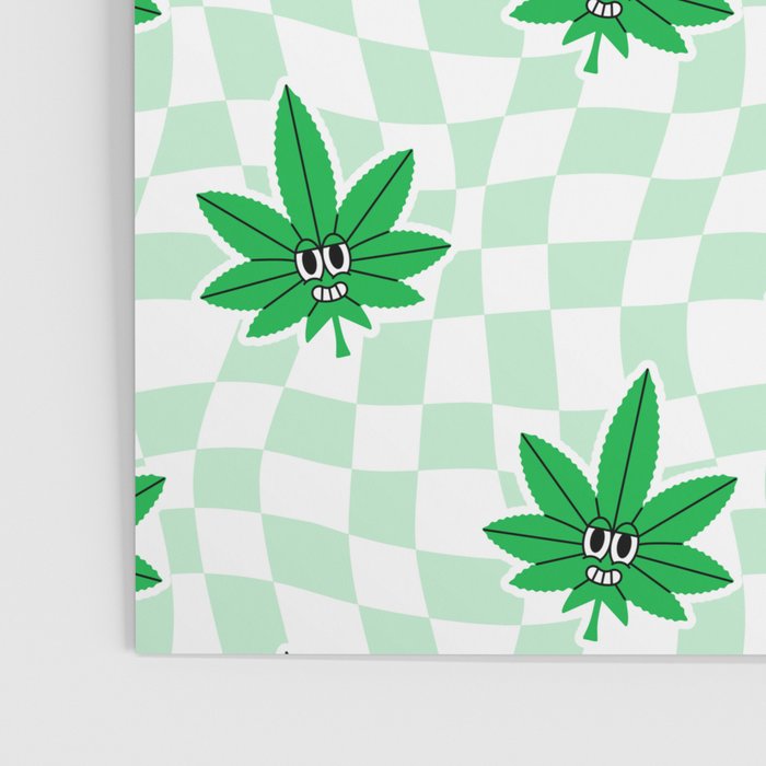 Funny retro weed leaf cartoon sticker pattern Poster Gallery Image 3