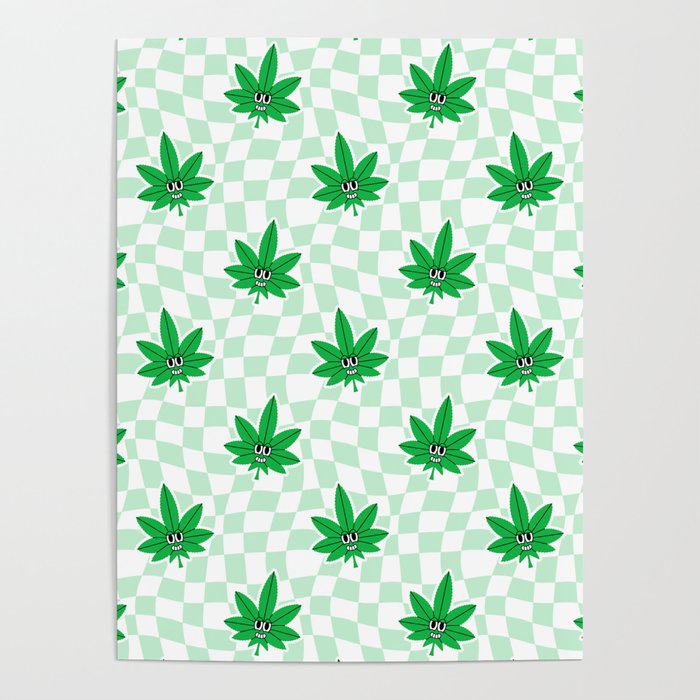 Funny retro weed leaf cartoon sticker pattern Poster Gallery Image 4