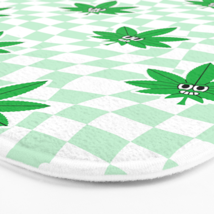 Funny retro weed leaf cartoon sticker pattern Bath Mat Gallery Image 3