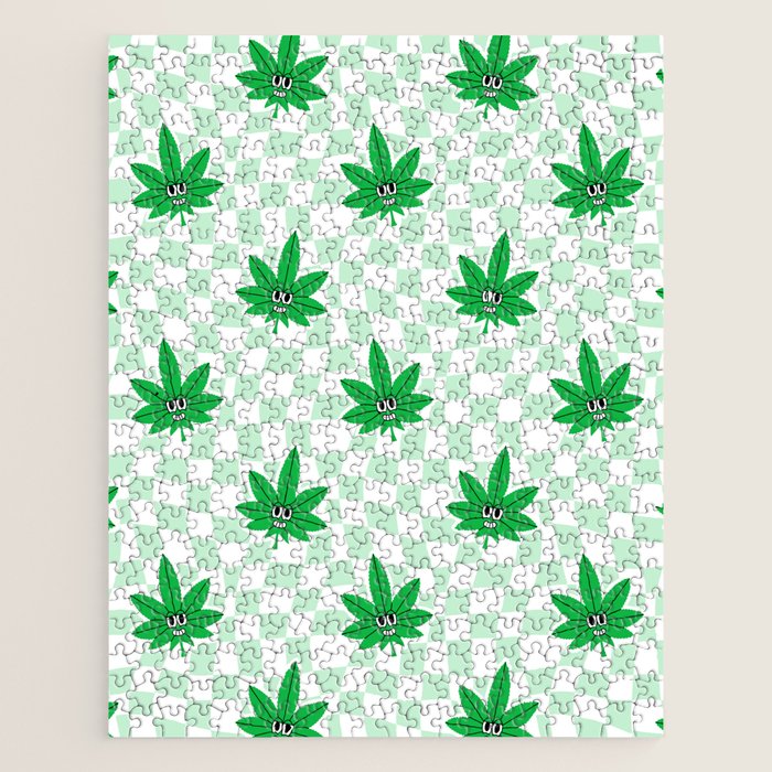 Funny retro weed leaf cartoon sticker pattern Jigsaw Puzzle Gallery Image 1