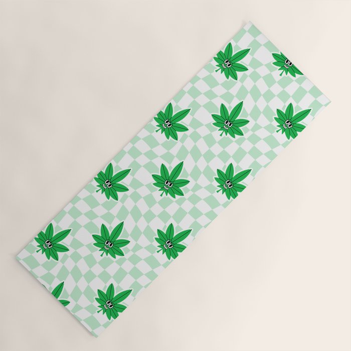 Funny retro weed leaf cartoon sticker pattern Yoga Mat Gallery Image 1
