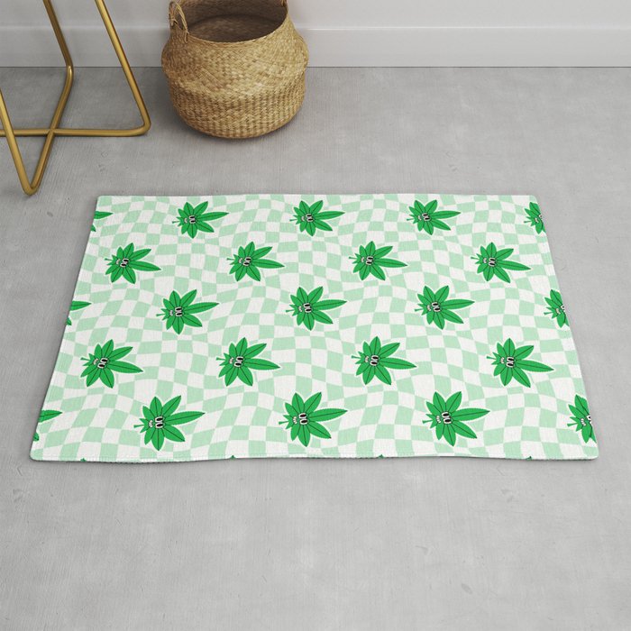 Funny retro weed leaf cartoon sticker pattern Rug Gallery Image 1