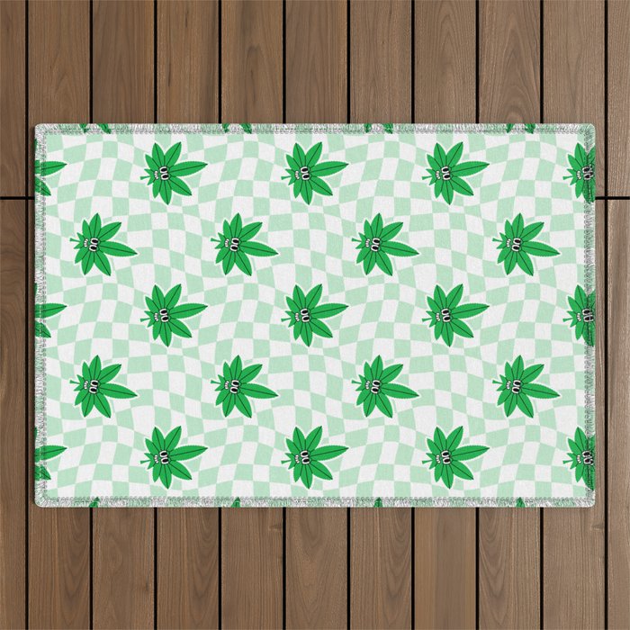 Funny retro weed leaf cartoon sticker pattern Outdoor Rug Gallery Image 1