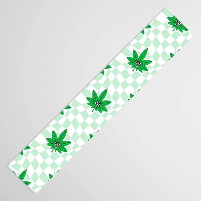 Funny retro weed leaf cartoon sticker pattern Table Runner Gallery Image 3