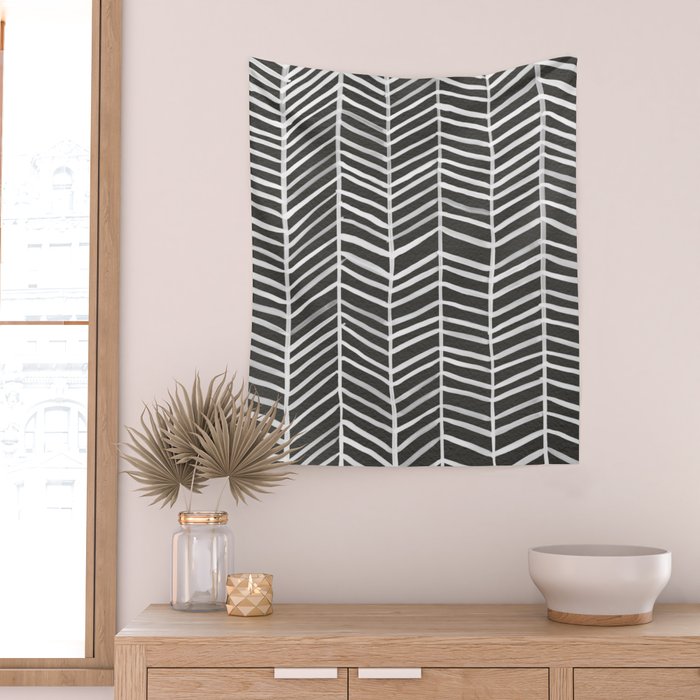 Herringbone - Black & White Wall Tapestry Gallery Image 2