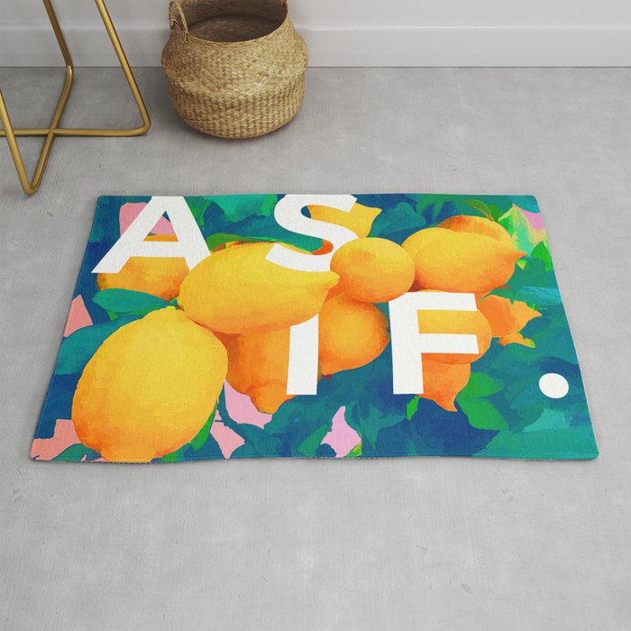 As If. | Typography Attitude Confidence Quote | Lemon Garden Botanical Vintage Quirky Lettering Rug Gallery Image 1
