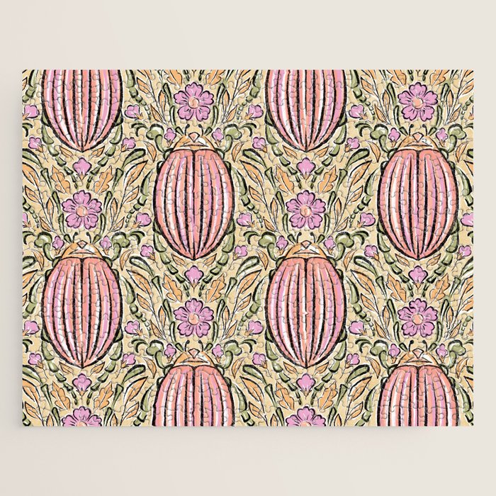 Retro Floral Beetles - vintage pastels Jigsaw Puzzle Gallery Image 1